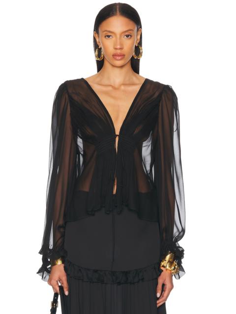 Sheer Tie Front Blouse