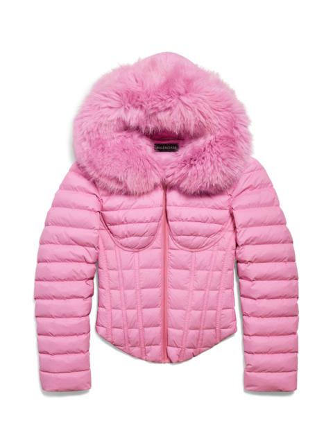 Women's Hooded Corseted Puffer in Pink