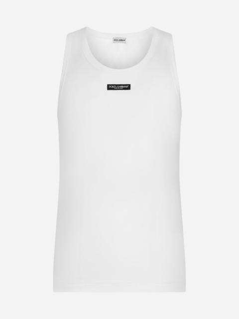 Two-way stretch cotton tank top with logo label