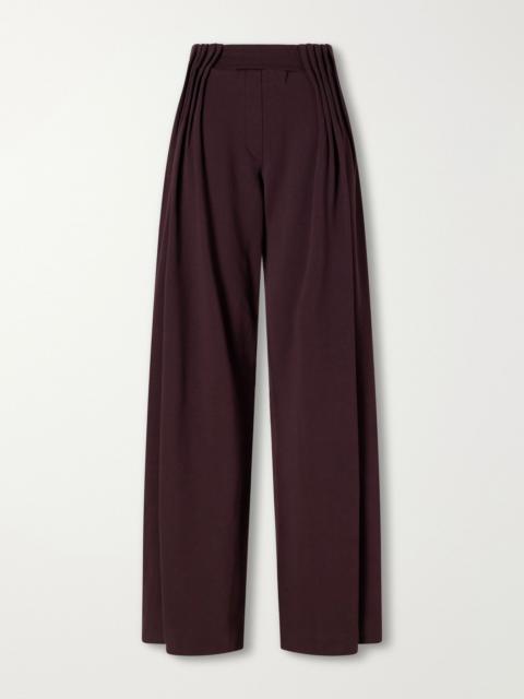 Pleated cotton-jersey wide-leg pants Plum