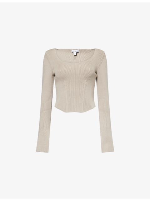 Long-Sleeve Corset Wool-Blend Top