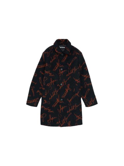 Supreme Script Logos Wool Overcoat Black