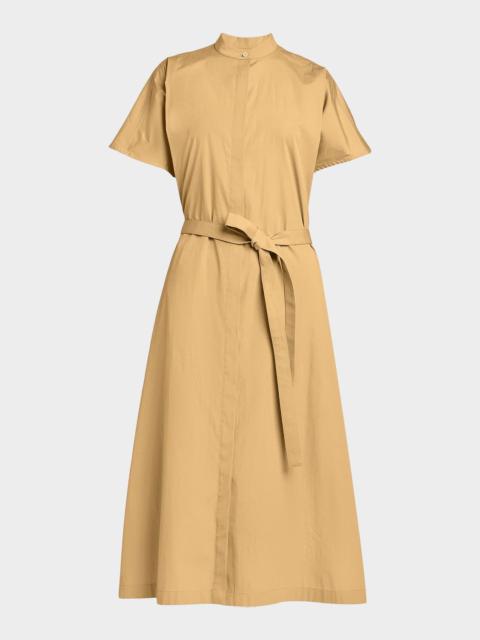 Short-Sleeve Belted Midi Shirtdress