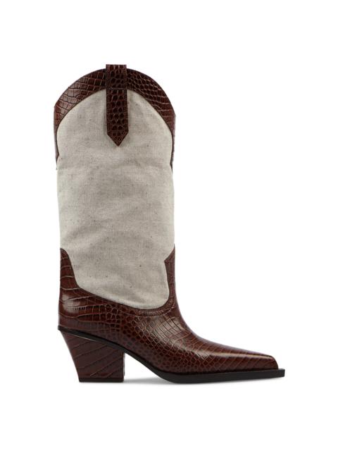 Rosario Leather-Trimmed Canvas Western Boots brown