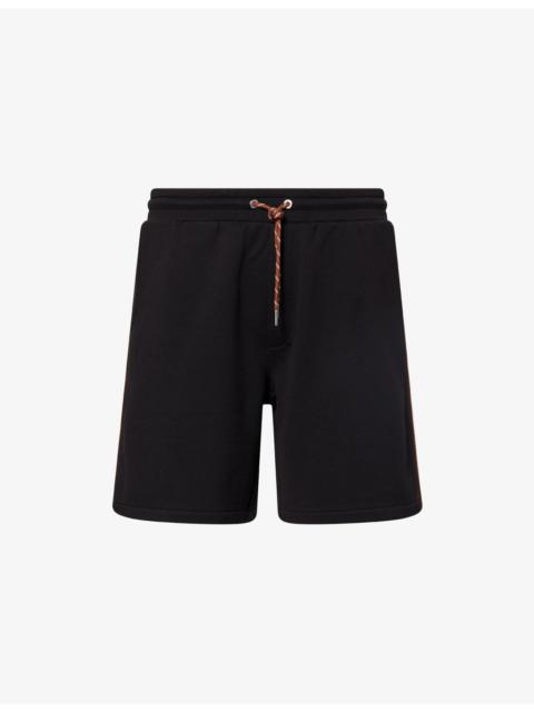 Logo-Patch Striped-Panel Cotton Shorts
