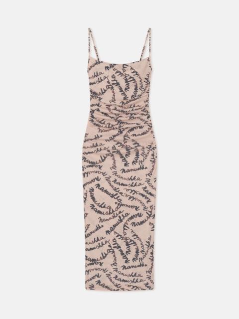 Printed Mesh Jersey Midi Dress