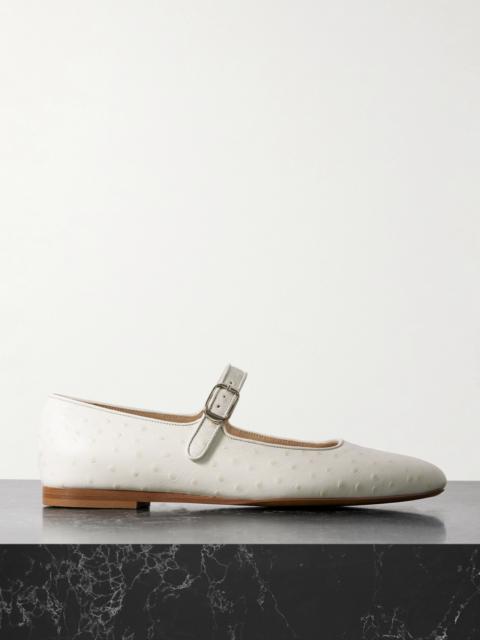 Ostrich-effect Leather Mary Jane Ballet Flats