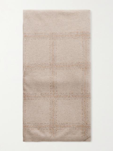 Sequined Checked Wool, Cashmere And Silk-blend Scarf