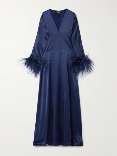 Elvira Feather-trimmed Silk-satin Gown