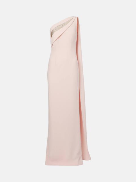 Embellished one-shoulder cady gown