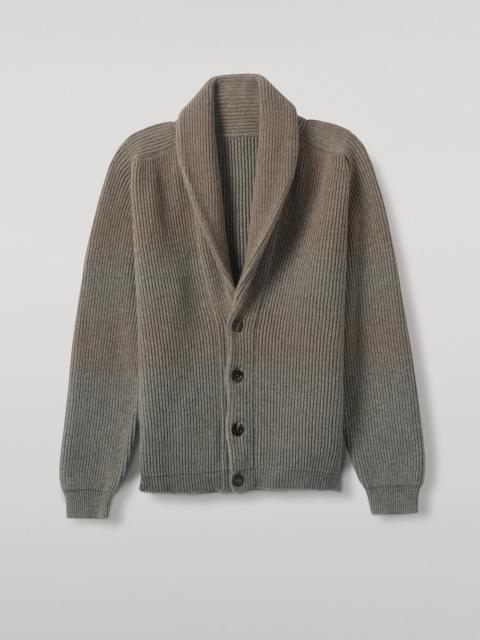 Pioneer Light Brown to Grey Shawl Collar Cashmere Cardigan