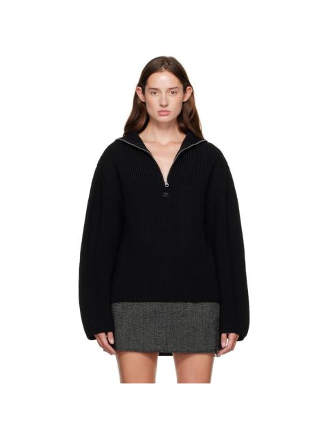 Black Ribbed Wool Trucker Sweater