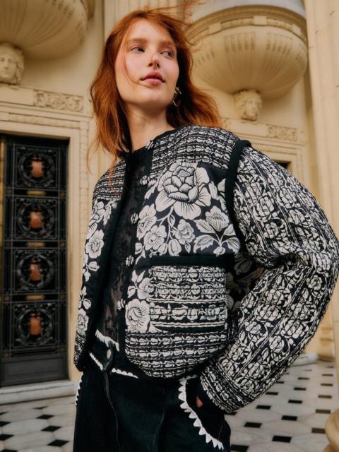 Black Cashews And Birds Seam Padded Jacket