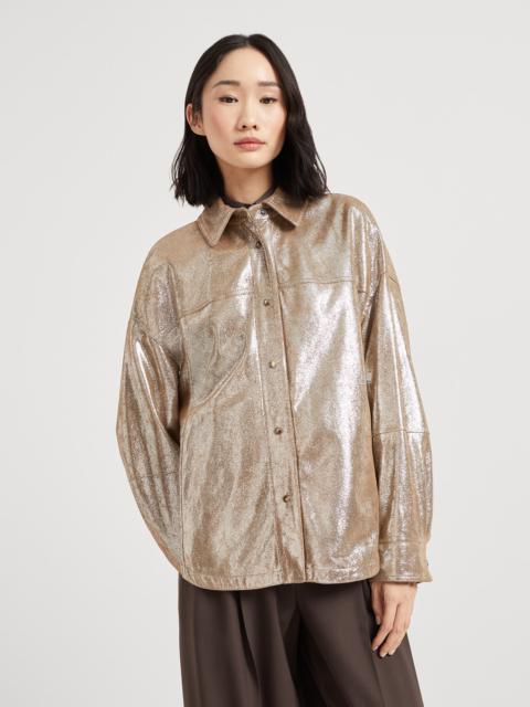 Lamé nappa leather shirt with monili