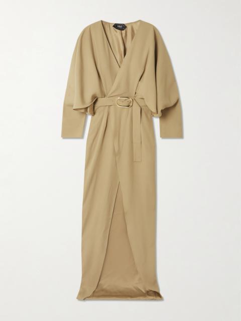 Dunaway Belted Tie-detailed Satin-trimmed Cady Maxi Dress