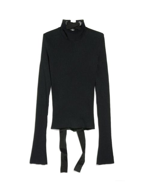 Women's Lace-up Fitted Turtleneck in Black