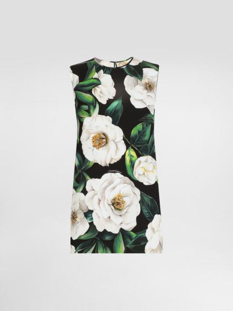 Sleeveless charmeuse top with gardenia print