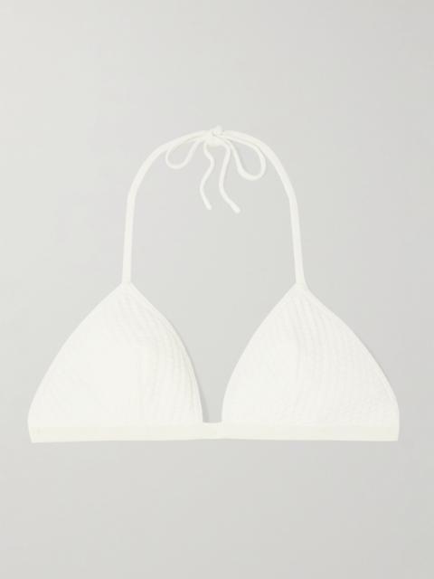 The Vogue Extra grosgrain-trimmed jacquard triangle halterneck bikini top Off-white