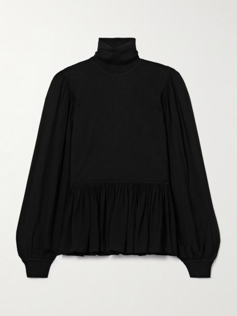 Liana Peplum Wool And Silk-blend And Chiffon Turtleneck Sweater