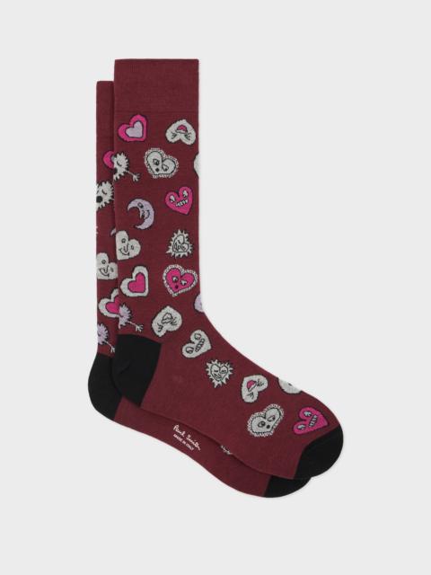 Burgundy 'Hearts and Stars' Cotton-Blend Socks