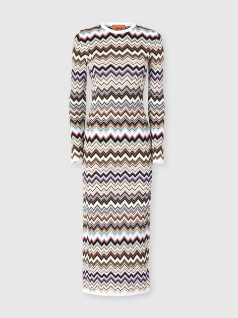 Chevron viscose and wool midi dress