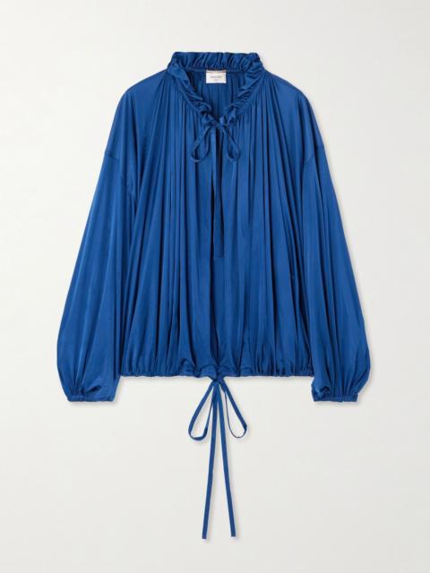 Ruffled satin-jersey blouse Blue
