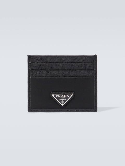 Re-Nylon leather-trimmed card holder