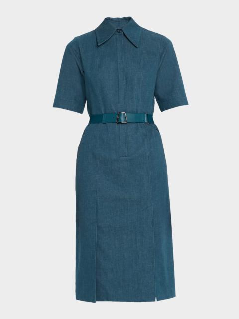 Belted Stretch Cotton Denim Shirtdress