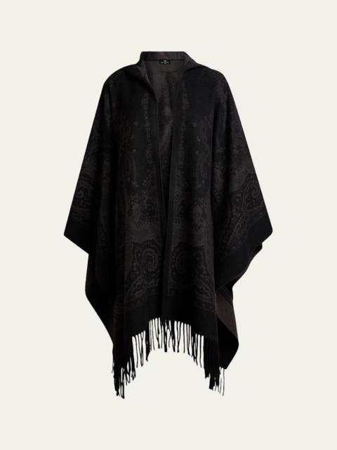 Hooded Paisley Jacquard Wool Cape