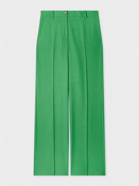 Women's Green Wool-Blend Wide-Leg Trousers