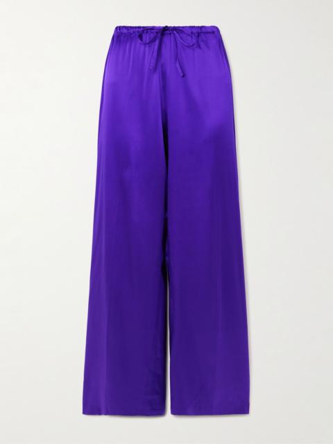 Silk-blend satin straight-leg pants Purple