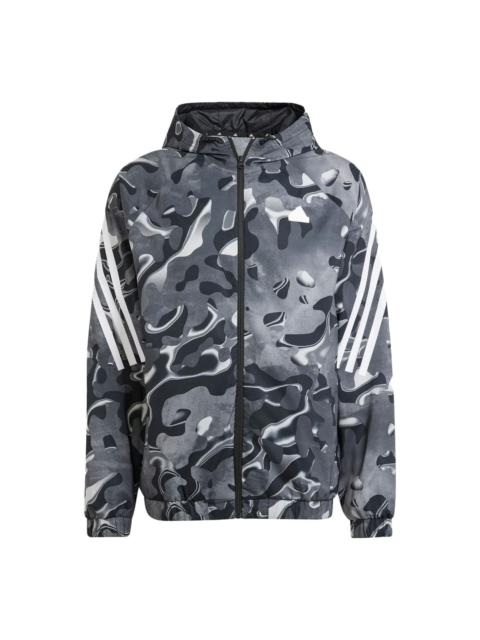 adidas Future Icons Allover Print Full-Zip Hoodie Jackets 'Black White' IJ8843