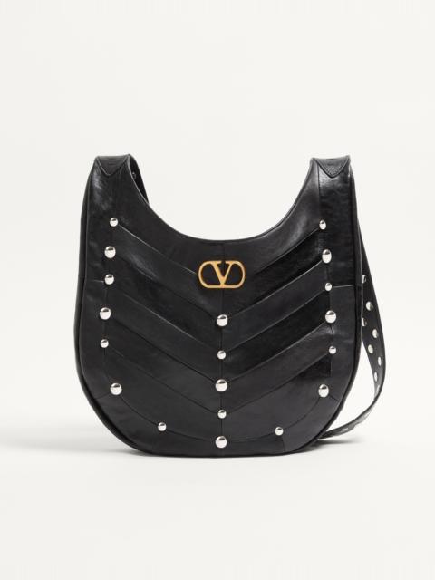 VALENTINO GARAVANI HOBOHO HOBO BAG IN CHEVRON-PATTERNED NAPPA LEATHER WITH STUDS