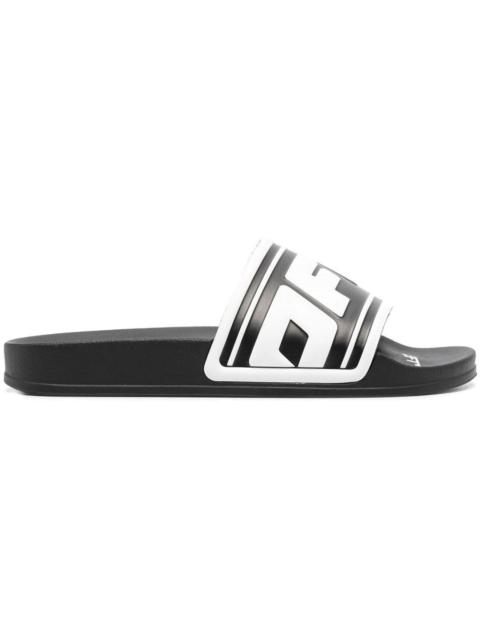 OFF-WHITE Embossed Logo Pool Slides Black White (Women's)