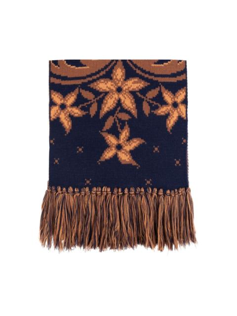 floral-jacquard fringed scarf