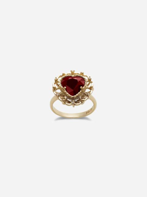 Devotion Ring 18 carat yellow gold and red rhodolite garnet