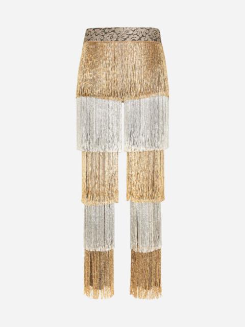 Lace pants with beaded fringing