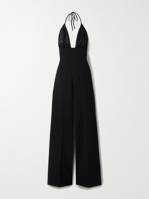 Tulle-trimmed Crepe Halterneck Jumpsuit