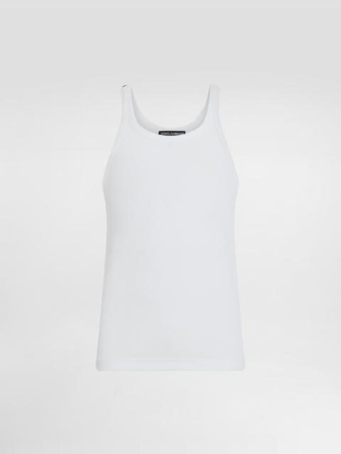 Fine-rib washed cotton singlet