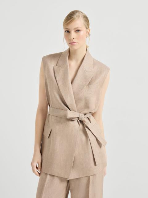 Sparkling linen twill belted vest with monili