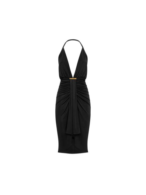 V-NECK COCKTAIL DRESS WITH DRAPED WATERFALL CENTRE FRONT DETAIL