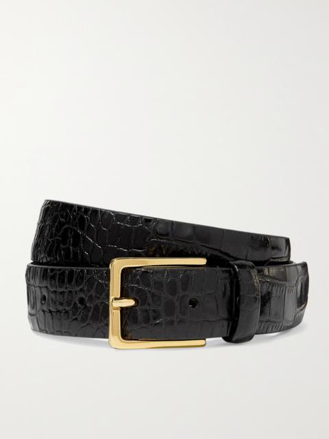 Croc-effect Leather Belt