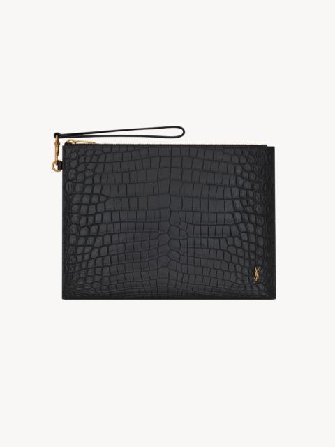 TINY CASSANDRE ZIP TABLET HOLDER IN CROCODILE-EMBOSSED LEATHER
