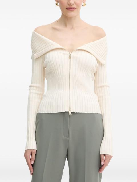 off-shoulder zip knitwear