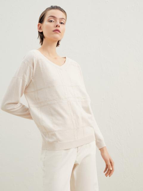 Dazzling brushstroke embroidery sweater in virgin wool, cashmere and silk