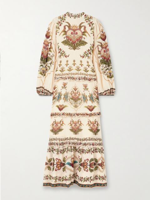 Majestic Hearts Tiered Floral-print Georgette Maxi Dress