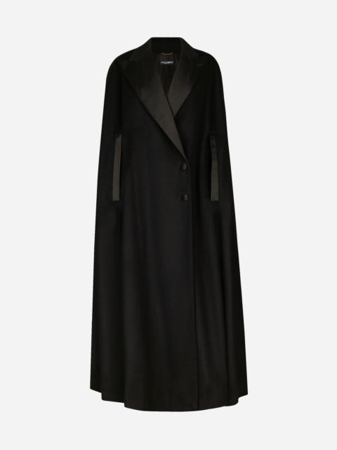 Single-breasted wool and cashmere cape
