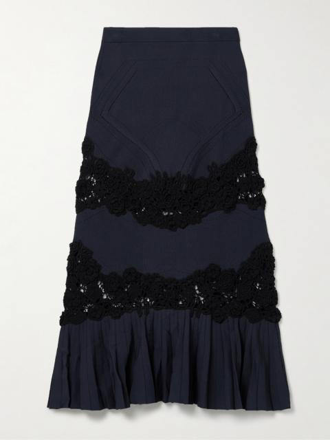 Madeline Crochet-paneled Ribbed-knit Maxi Skirt