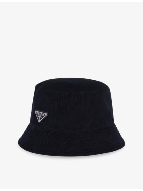 Brand-plaque wide-brim corduroy bucket hat