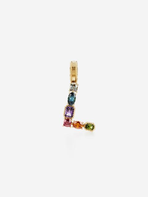 Rainbow alphabet L 18 kt yellow gold charm with multicolor fine gems
